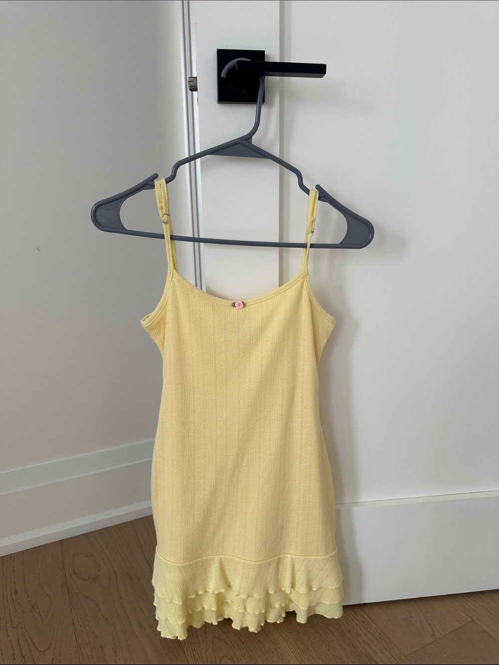 Women’s Yellow Knit Slip Dress with Ruffle Hem - Edikted